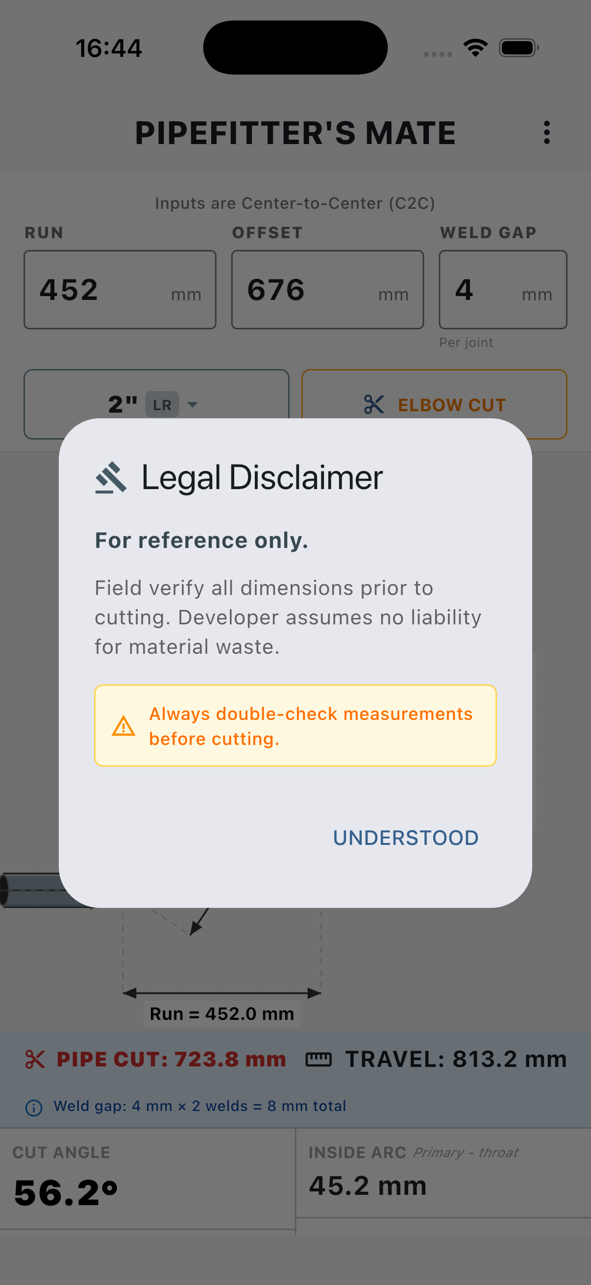 Professional legal disclaimer showing field verification requirement